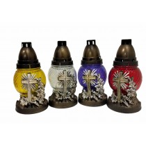 Лампадка стеклянная на 24 часа "Крест с цветком"  